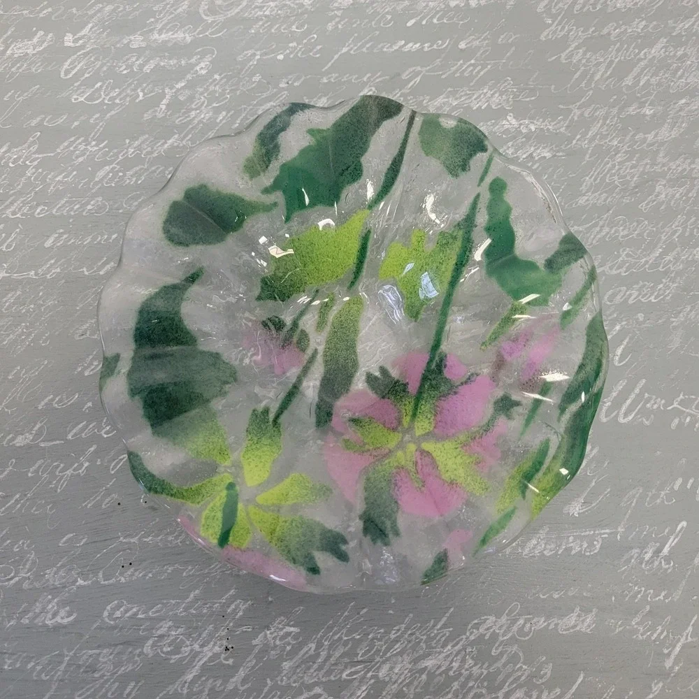 Purple‎ Floral Fused Glass Bowl